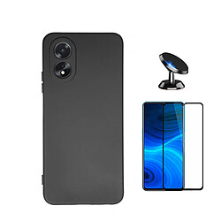 Kit de film en verre trempé de la couverture 5D + couvercle de silicone liquide + SuppOrt Magnétique Phonecare pour Oppo A38 4G - le noir