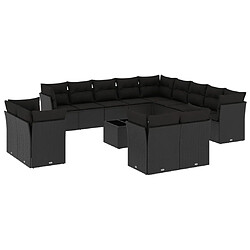 vidaXL Salon de jardin avec coussins 14 pcs noir résine tressée