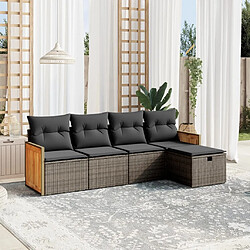 Maison Chic Ensemble de 5 Tables et chaises d'extérieur avec coussins,Salon de jardin gris résine tressée -GKD477945