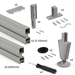 Kit de structure modulaire Emuca Zero 2 profilés finition gris pierre avec matériel et profilés pour le montage au sol et au mur