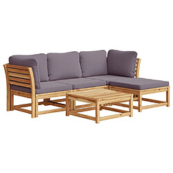 vidaXL Salon de jardin avec coussins 5 pcs Bois d'acacia solide