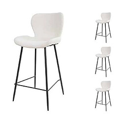 Mes Lot de 4 chaises de bar 47x51x99 cm en tissu bouclette blanc - SORAYA 