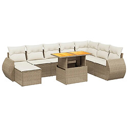 vidaXL Salon de jardin avec coussins 9 pcs beige résine tressée