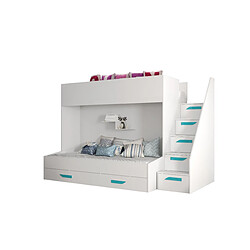 Abiks Meble PARTY 16 Lit superposé 247/165/120 (blanc/blanc/turquoise) 