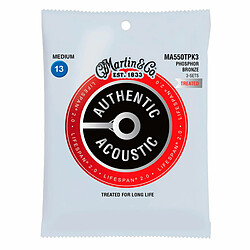 MA550TPK3 AUTHENTIC TREATED 92/8 Phosphore Bronze Medium Pack de 3 13/56 Martin Strings