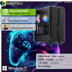 Sedatech Pack PC Gamer • Intel i5-10600KF • RTX4060 • 16 Go RAM • 1To SSD M.2 • Windows 11 • Moniteur 24"