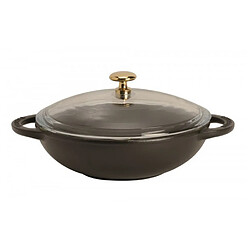 chasseur - mini wok en fonte émaillée + couvercle verre 18cm noir - puc101401