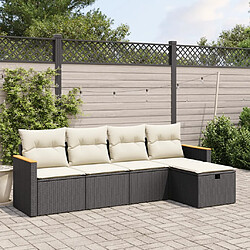 vidaXL Salon de jardin 5 pcs avec coussins noir résine tressée 