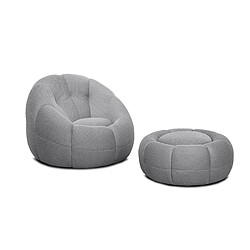 Courtois Laville Fauteuil avec pouf tissu gris clair - FIGO et FAGO