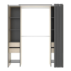 Pegane Armoire dressing extensible avec rideau + 4 tiroirs coloris naturel/graphite - Longueur 100-180 x Hauteur 203 x Profondeur 50 cm 