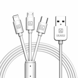 iKaku KSC-078 Câble de chargement 3en1 Type-C / Lightning / Micro USB 1m Blanc