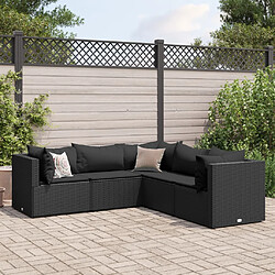 vidaXL Salon de jardin 5 pcs avec coussins Noir Résine tressée 