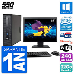 PC HP EliteDesk 800 G1 Ecran 22" Intel G3220 RAM 32Go SSD 240Go Windows 10 Wifi · Occasion 