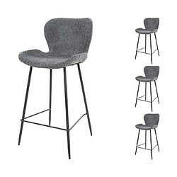 Mes Lot de 4 chaises de bar 47x51x99 cm en tissu bouclette gris - SORAYA 