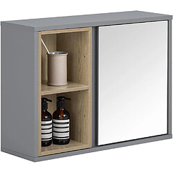 SoBuy BZR149-DG Armoire Murale avec Miroir pour Salle de Bain, Placard de Rangement Suspendu, Meuble Haut Salle de Bain avec Porte et 2 Compartiments Ouverts, 60x20x45 cm, Gris