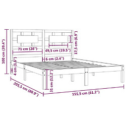 vidaXL Cadre de lit Blanc Bois de pin massif 150x200 cm Très grand pas cher