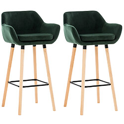 Decoshop26 Lot de 2 tabourets de bar en velours vert pieds en bois avec repose-pieds et accoudoirs style rétro moderne 10_0000319