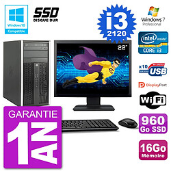 PC HP 6300 MT Ecran 22" Core i3-2120 RAM 16Go SSD 960Go Graveur DVD Wifi W7 - Occasion