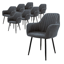 ML-Design Lot de 8 chaises salle à manger rembourrée anthracite avec accoudoirs en simili