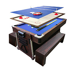 Simba BILLARD BLEU 7FT + HOCKEY DE TABLE + TABLE DE TENNIS + PLAN COVERTOUR + BANCS