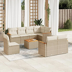 vidaXL Salon de jardin avec coussins 9 pcs beige résine tressée