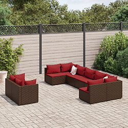 vidaXL Salon de jardin avec coussins 9 pcs marron résine tressée