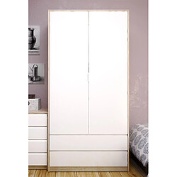 Pegane Armoire placard / meuble de rangement coloris chêne clair / blanc - Longueur 100 x Hauteur 200 x Profondeur 50 cm