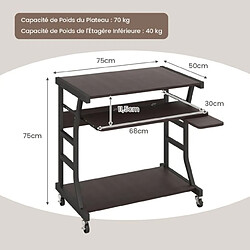 Acheter Helloshop26 Bureau d'ordinateur à roulettes pour petits espaces bureau d'ordinateur mobile de 75 cm plateau pour clavier extractible plateau pour souris marron 20_0002072