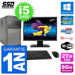 PC Tour Dell 9010 Ecran 27" Intel Core i5-2400 RAM 8Go SSD 2To Windows 10 Wifi - Occasion