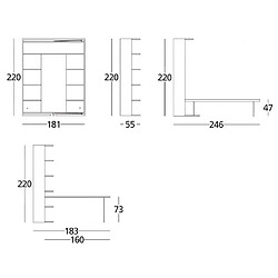 Inside 75 MATRIMONIALE Armoire lit verticale pivotante couchage 160 * 200 cm noyer table repas intégrée