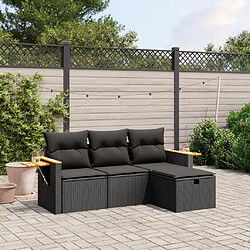 vidaXL Salon de jardin 4 pcs avec coussins noir résine tressée