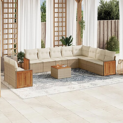 vidaXL Salon de jardin 11 pcs avec coussins beige résine tressée 