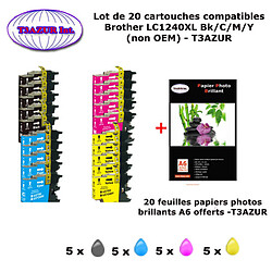 T3Azur 20 cartouches compatibles LC1240 XL pour Brother MFC J430W J5910DW J625DW J6510DW J6710DW J6910DW J825DW+20f A6 brillantes -T3AZ