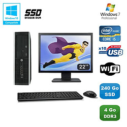 Lot PC HP Elite 8100 SFF Intel Core i5 3.2GHz 4Go 240Go SSD Graveur WIFI W7 +22 - Occasion