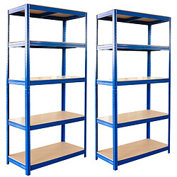 Secury-T Lot de 2 étagères de rayonnage modulables en métal bleu, 5 étages, 175kg/par étagère