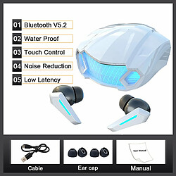 M5 Gamer Casque Sans Fil Bluetooth 5.2 Faible Latence Écouteurs Intra-Auriculaires Stéréo Musique Écouteurs Sport Étanche Blanc 