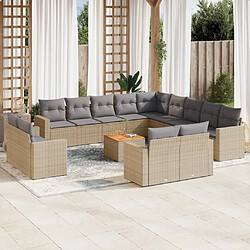 vidaXL Salon de jardin avec coussins 14 pcs beige résine tressée 