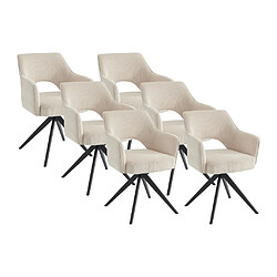 Vente-Unique Lot de 6 chaises pivotantes avec accoudoirs en velours côtelé et métal noir - Crème - KONYA