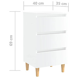 vidaXL Tables de chevet pieds en bois 2 pcs blanc brillant 40x35x69 cm pas cher