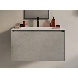 Vente-Unique Meuble de salle de bain suspendu avec vasque à encastrer - Gris béton - 80 cm - SOSTHENE