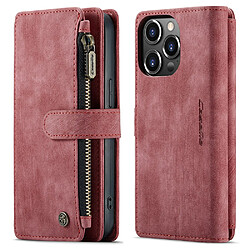 Caseme Etui en PU + TPU poche zippée avec support, antichoc rouge pour votre Apple iPhone 13 Pro 6.1 pouces