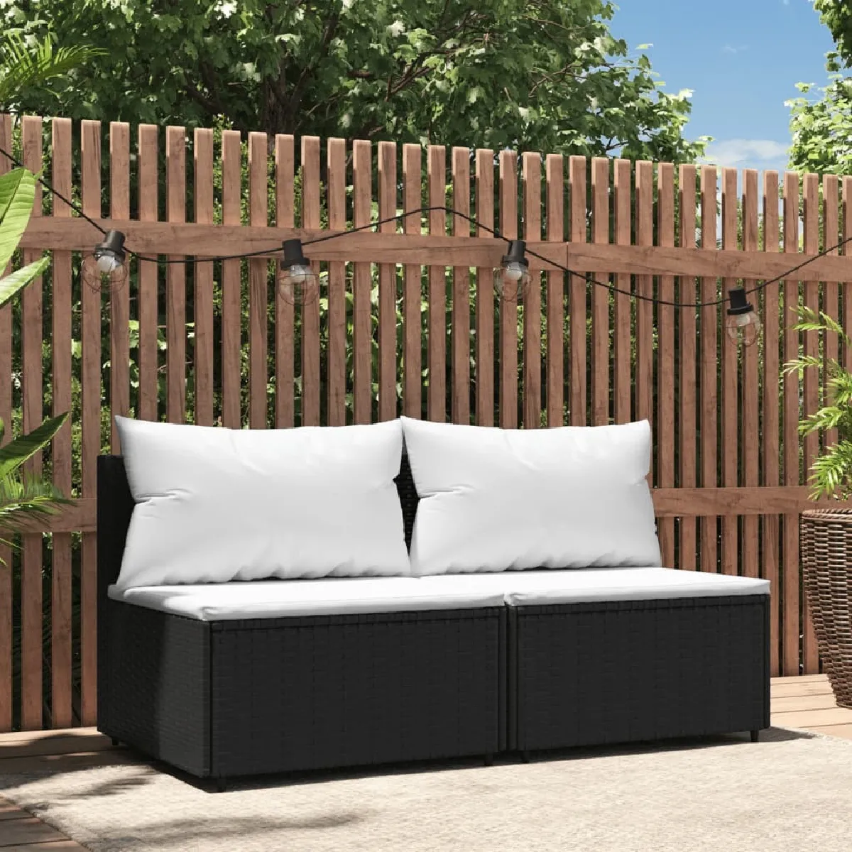 Maison Chic Canapés centraux de jardin et coussins 2pcs | Canapé Sofa d'extérieur | Fauteuil terrasse Noir Résine tressée -MN28651