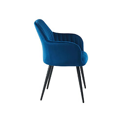 Acheter Vente-Unique Lot de 6 chaises avec accoudoirs en velours et métal noir - Bleu - ELEANA