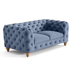 Lisa Design Walter - canapé 2 places chesterfield en velours - pieds bois Walter - canapé 2 places chesterfield en velours - pieds bois - Bleu Ardoise