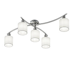 Lumière Plafonnier semi-affleurant moderne à 5 bras multiples, nickel mat avec abat-jour blanc