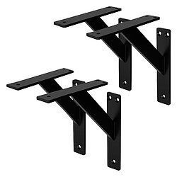 ML-Design Lot de 4 équerres d'étagère suspendue support mural en aluminium noir 180x180 mm 