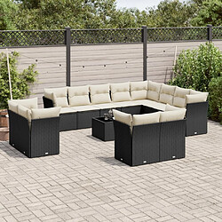 Maison Chic Salon de jardin avec coussins 13 pcs | Ensemble de Table et chaises | Mobilier d'Extérieur noir résine tressée -GKD17803