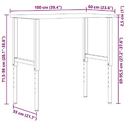 vidaXL Établi marron foncé 100x60x(71,5-98) cm bois de chêne massif pas cher