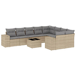 vidaXL Salon de jardin avec coussins 10 pcs beige résine tressée