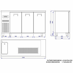 Refroidisseur de Boisson Avec Evier - 3 Portes - Combisteel